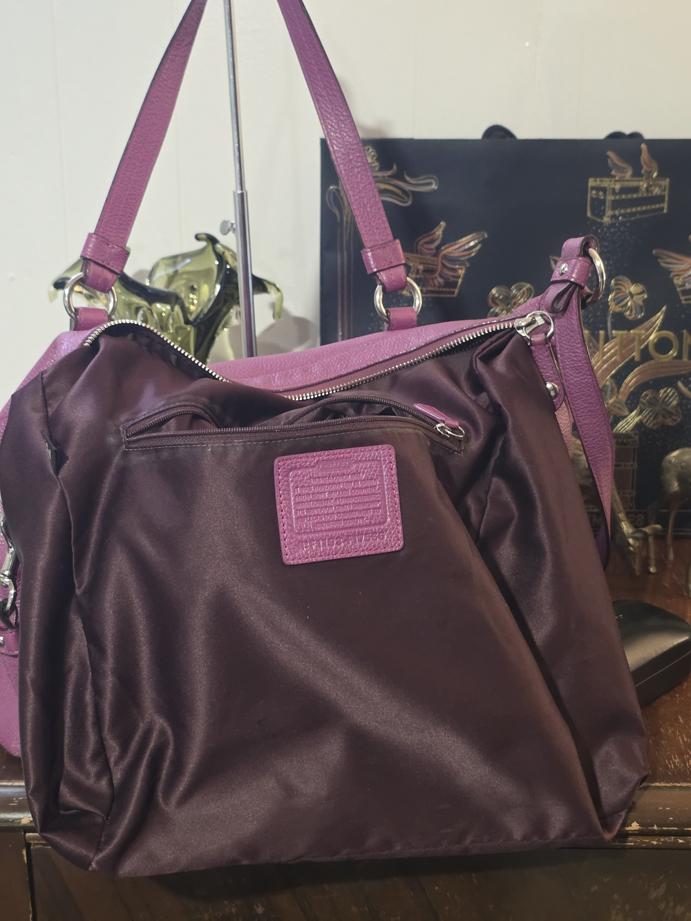 Coach Alexandra Convertible Hobo Purple Pebbled Leather & Black Sunglasses Case - Picture 8 of 11